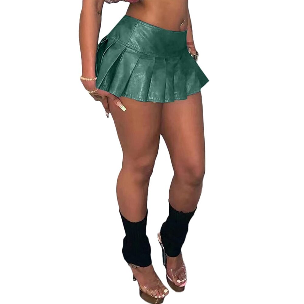 5438 Sexy Y2K Pu Leather Skirt High Wiast Stretchy Cute Mini Pleated Short - Picture 2 of 6